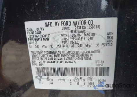 2013 Ford Edge Sel z USA, uszkodzony, nr VIN 2FMDK4JC7DBB69475